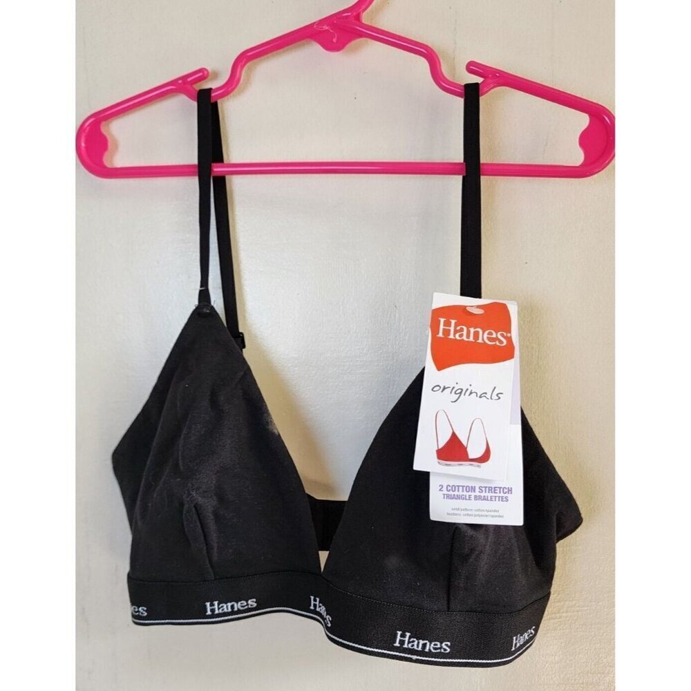 New Hanes Women's Black Wireless Bralette Adjustable Straps Size L